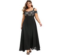 Plus Size Dresses for Women 20-22 UK Cold Shoulder Short Sleeve Chiffon Maxi Dress Floral Lace Party Evening Dress Ball Gown Mother of the Bride Dresses Loose Casual Long Dresses Ladies Summer Dresses