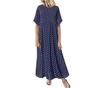 Plus Size Dresses for Women UK Sale Clearance Ladies Elegant Polka Dot Dress Vintage Maxi Long Dresses Summer Dress Loose Casual Crew Neck Short Sleeve T Shirt Dress