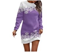 Plus Size Dresses,Plus Size Dress for Autumn and Winter Women’s Casual Christmas Print Long Sleeve Round Neck Aline Fit Fashionable Attire (Purple, XL)