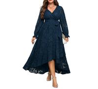 Plus Size Dresses Wedding Guest - Fall Semi Formal Floral Long Sleeve Wrap V Neck High Low Maxi Dress with Belt Women, Navy Blue, 20 Plus