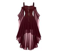 Plus Size Fallen Angel Gothic Dress - Women's Medieval Lace Up Cold Shoulder Halloween Dress