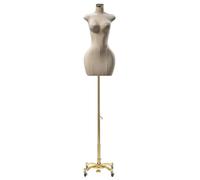 Plus Size Female Mannequin with Wheel, 59.06-82.68 inch Adjustable Half-Body Dress Form Sewing Mannequin for Sewing Clothes Display(Beige,Golden Base)