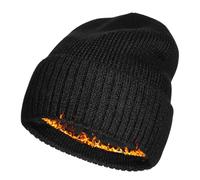 Plus Size Fleece Lined Beanie Hat - M/L/XL/XXL Merino Wool Beanie Hat for Men - Large Winter Hat Ski Skull Cap for Big Heads, Black, XL-XXL