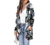 Plus Size Floral Cardigan for Women Lightweight with Pocket Open Front Drape Long Sleeve Winter Light Cardigans Duster Dressy,Floral White Lily,XL