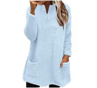 Plus Size Fluffy Tunic Tops Long Sleeve Casual Tee Shirts With Pocket Solid V Neck Tee Tops Blouse Teddy Fleece Warm Pullover Tops Shirts Oversized Basic Fluffy Blouse Shirts Clearance Blue XXL