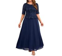 Plus Size Formal Dresses - Mother of The Bride Evening Gowns Wedding Guest Sequin Lace Bodice Long Dress Women, Navy Blue, 20 Plus