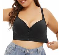 Plus Size Front Closure Bras for Women Minimiser Bra Non Wired Bras Full Coverage Everyday Support Bra Comfort Wireless T-Shirt Bra Soft Seamless Minimiser for Large Breasts B-G Black