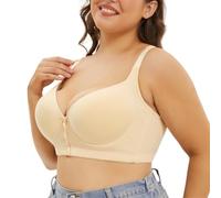 Plus Size Front Closure Bras for Women Minimiser Bra Non Wired Bras Full Coverage Everyday Support Bra Comfort Wireless T-Shirt Bra Soft Seamless Minimiser for Large Breasts B-G Light Yellow