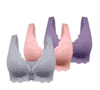 Plus Size Front Fastening Bras for Women UK Ladies Comfort Push up Everyday Bras for Large Breasts The Elderly Women's Bra Breathable Underwear Deep V Neck Lace Sexy Lingerie Travel Home Essentials