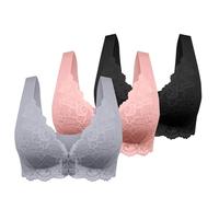 Plus Size Front Fastening Bras for Women UK Ladies Comfort Push up Everyday Bras for Large Breasts The Elderly Women's Bra Breathable Underwear Deep V Neck Lace Sexy Lingerie Travel Home Essentials