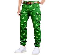 Plus Size Funny Themed Print Cargo Trousers for Men St Patrick's Day Festival Pants with Zip Fly S-5XL Green