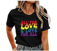 Plus Size Gay Pride T-Shirt Women LGBT Rainbow Graphic Tee Blouse Casual Loose Short Sleeve V-Neck Tunic Tops