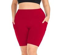 Plus Size Gym Shorts for Women High Waisted Yoga Leggings with Pockets Tummy Control Running Workout Cycling Shorts Solid Color Stretch Slim Fit Opaque Summer Leggings