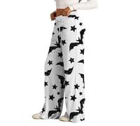 Plus Size Halloween Costumes for Women Pajama Pants Spooky Ghost Print Drawstring Wide Leg Bat Casual Elastic High Waist Long Bottoms Loose Fit Palazzo Womens Pjs with Pockets, White, XXL