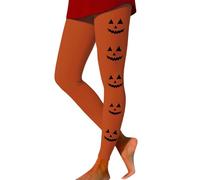 Plus Size Halloween Leggings Trendy High Waisted Pumpkin Face Patterned Tights Tummy Control Yoga Pants Stretchy Workout Activewear Compression Pants,Xc-Orange,3XL