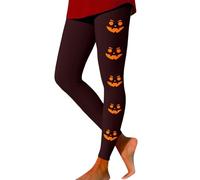 Plus Size Halloween Leggings Trendy High Waisted Pumpkin Face Patterned Tights Tummy Control Yoga Pants Stretchy Workout Activewear Compression Pants,Xa-Wine,XXL