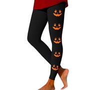 Plus Size Halloween Leggings Trendy High Waisted Pumpkin Face Patterned Tights Tummy Control Yoga Pants Stretchy Workout Activewear Compression Pants,Xa-Black,M