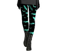 Plus Size Halloween Leggings Women High Waist Tummy Control Spooky Bat Leggings Stretchy Buttery Soft Workout Compression Tights (Mint Green,5XL)