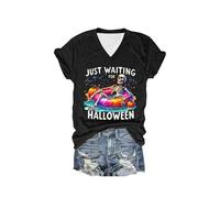 Plus Size Halloween Tops Just Waiting for Shirt Graphic T Funny Tee Woman