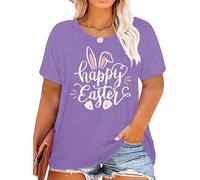 Plus Size Happy Easter Shirt for Women Funny Bunny Rabbit T Shirt Easter Holiday Tops Short Sleeve Tees, Purple1, 5XL Plus