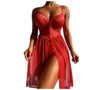 plus Size Hell Bunny Ladies Erotic Lingerie Sexy Solid Colour Lace Mesh Long Erotic Open Skirt plus Size Women Lingerie Garter (Red, M)
