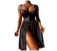 plus Size Hell Bunny Ladies Erotic Lingerie Sexy Solid Colour Lace Mesh Long Erotic Open Skirt plus Size Women Lingerie Garter (Black, XXL)