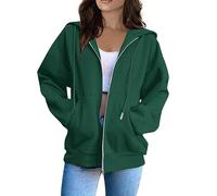 Plus Size Hoodie Women, Women Full Zip Hoodie Jacket Ladies Long Sleeve Plain Zipper Hooded Sweatshirts Basic Lightweight Sports Running Coat Tops with Pockets Gifts for Women,Dark Green,S,U24K
