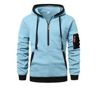 Plus Size Hoodies for Men UK,Half Zip Mens Hoodie with Kangaroo Pockets,Knit Thickened Loose Fit Casual Sports Work Travel Hiking Men's Sweatshirts Autumn Winter Long Sleeve Tops Pullover Sky Blue