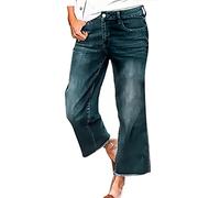 Plus Size Jeans for Women UK Mid Waisted Tummy Control Cropped Straight Pants Loose Casual Pull On Vintage Wash Frayed Hem Boyfriend Jeans Straight Denim Pants Ankle Jeans Y17K Streetwear