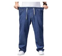 Plus Size Jeans - Men's Baggy Jeans Stretchy Loose Fit Jeans Trousers Men High Waist Stretch Straight Jeans Trousers Stonewashed Denim Long Jeans Casual Trousers Cargo Trousers, blue, L