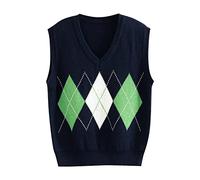 Plus Size Jumpers for Women Women's Wool Vest Sexy Plaid Contrast Color Knit Short Sleeveless Top Vest Jumpers Women Deals Travel Essentials Fleece Warm Christmas Women Cardigan Sweater Green