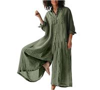 Plus Size Jumpsuit for Women UK Cotton Linen Dungarees 3/4 Sleeve Flowy Dungarees Wide Leg Trousers V Neck Casual Overalls Trousers Office Work Business