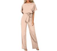 Plus Size Jumpsuits for Women Elegant Jumpsuit Dressy Summer Short Sleeve Playsuit Plain Casual Comfy One Piece Trosuer Rompers Dungarees Fashion Belted Wide Leg Trouser Suits for Formal Wedding Party