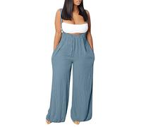 Plus Size Jumpsuits for Women Wide Leg Jumpsuits Sexy Halter Rompers Summer Linen Formal Jumpsuit Form Fitting Jumpsuit (Light Blue, M)