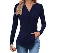 Plus Size Knitted Pullover Long Sleeve Button Down Stretchy Comfortable Blouse Casual Tunic Shirt for Women Fashion Basic Versatile, blue, L