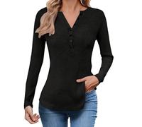 Plus Size Knitted Pullover Long Sleeve Button Down Stretchy Comfortable Blouse Casual Tunic Shirt for Women Fashion Basic Versatile, black, L