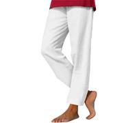 Plus Size Ladies White Linen Trousers Womens with Pockets Drawstring Cotton Linen Straight Wide Leg Pants Boho Summer Casual Loose High Waist Trousers Beach Outfits Daily Essentials Soft Smocked Pants
