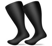 Plus Size Leg Compression Support Socks, Support Socks for Men and Women Extra Fit, Travel, Flight Socks, Compression and Relief, 2 Pairs (Black, 3XL)
