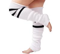 Plus Size Leg Warmers for Women, Long Knit Leg Warmers Over Knee Thigh High Sock, White & Black, plus