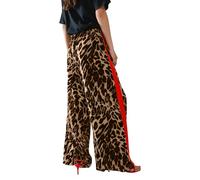 Plus Size Leopard Print Trousers for Women with Pockets Women's Y2k Wide Leg Pant Comfy Lounge Long Straight Pants Palazzo Jogging Bottoms Red Drawstring Stretch Color Block Side Striped Streetwear UK