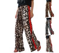 Plus Size Leopard Print Trousers for Women with Pockets Women's Y2k Wide Leg Pant Comfy Lounge Long Straight Pants Palazzo Jogging Bottoms Red Drawstring Stretch Color Block Side Striped Streetwear UK