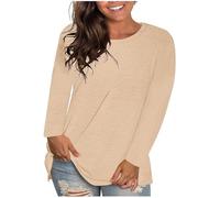 Plus Size Long Sleeve Tops Ladies Cotton T Shirts Solid Color Round Neck Comfy Loose Tunic Tee Shirts Tops Jumpers for Women UK