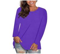Plus Size Long Sleeve Tops Ladies Cotton T Shirts Solid Color Round Neck Comfy Loose Tunic Tee Shirts Tops Jumpers for Women UK