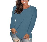 Plus Size Long Sleeve Tops Ladies Cotton T Shirts Solid Color Round Neck Comfy Loose Tunic Tee Shirts Tops Jumpers for Women UK