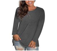 Plus Size Long Sleeve Tops Ladies Cotton T Shirts Solid Color Round Neck Comfy Loose Tunic Tee Shirts Tops Jumpers for Women UK