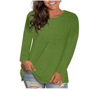 Plus Size Long Sleeve Tops Ladies Cotton T Shirts Solid Color Round Neck Comfy Loose Tunic Tee Shirts Tops Jumpers for Women UK