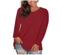 Plus Size Long Sleeve Tops Ladies Cotton T Shirts Solid Color Round Neck Comfy Loose Tunic Tee Shirts Tops Jumpers for Women UK
