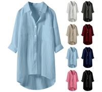 Plus Size Long Sleeve Tops Women T Shirts White Blouses for Women UK Elegant Smart Womens Daily Casual Button V Neck Blouses & Shirts Collared Loose Fit Shirt Ladies Summer Linen Tops Size 20 UK Sales