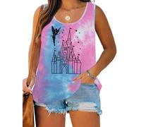 Plus Size Magical Tank Tops Women Magic Kingdom Graphic Vest Castle Fairy Tee Summer Casual Vacation Holiday Tops, Tie Dye, 3XL Plus