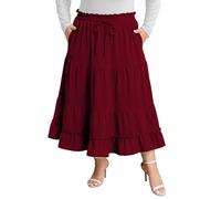 Plus Size Maxi Skirt for Women Fall High Waisted A-Line Flowy Tiered Casual Long Skirts with Pockets, Red, 4XL/Plus